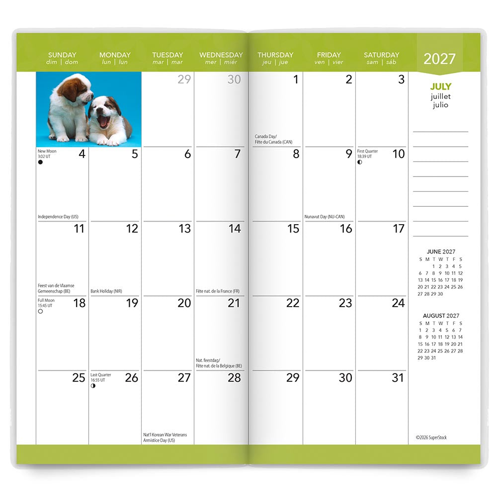 I Love Puppies | 2027-2028 3.5 x 6.5 Inch Two Year Monthly Pocket Planner Calendar