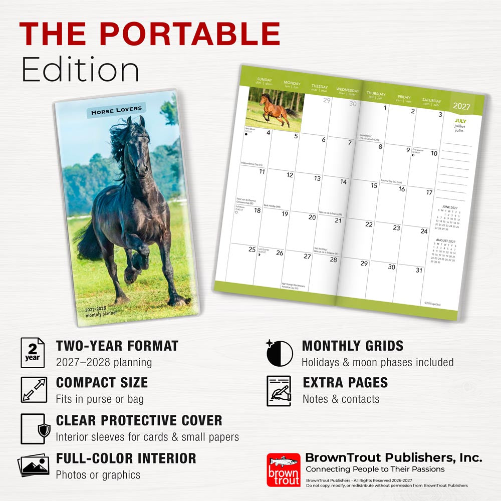 Horse Lovers | 2027-2028 3.5 x 6.5 Inch Two Year Monthly Pocket Planner Calendar