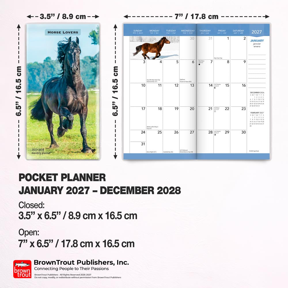 Horse Lovers | 2027-2028 3.5 x 6.5 Inch Two Year Monthly Pocket Planner Calendar