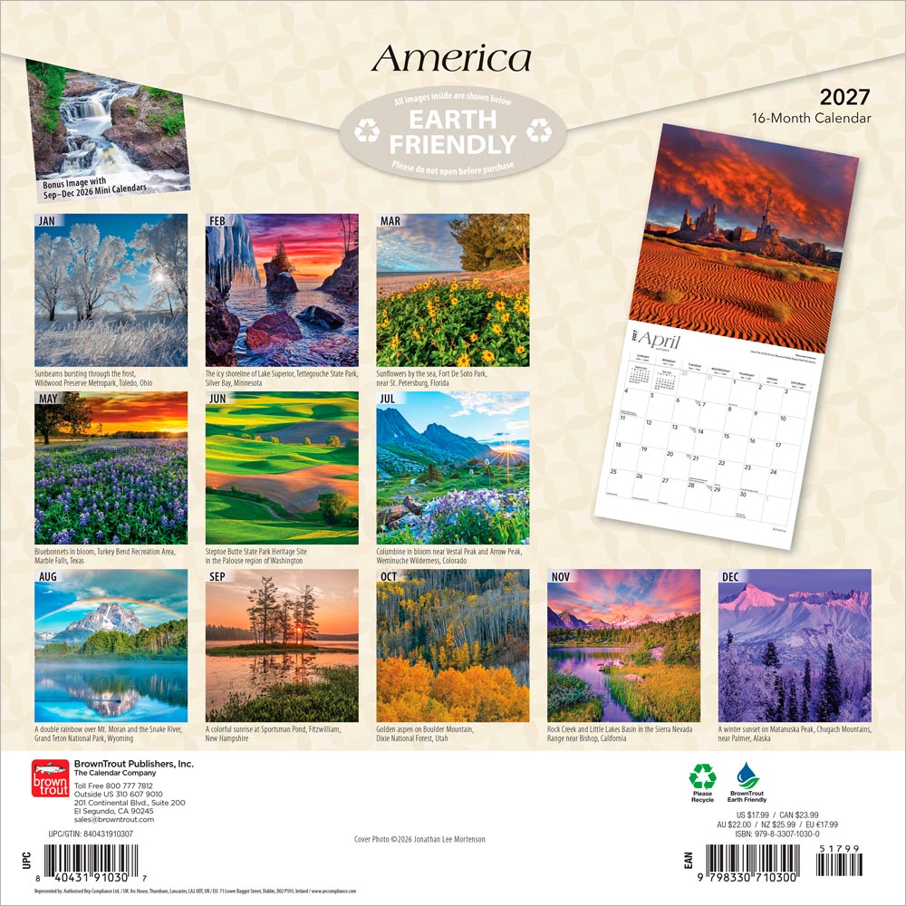 America | 2027 12 x 24 Inch (Hanging) Monthly Square Wall Calendar | Foil Stamped Cover