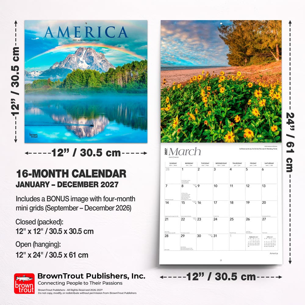 America | 2027 12 x 24 Inch (Hanging) Monthly Square Wall Calendar | Foil Stamped Cover