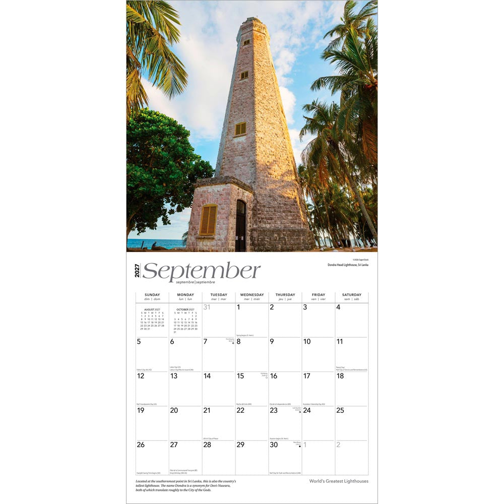 World's Greatest Lighthouses | 2027 12 x 24 Inch (Hanging) Monthly Square Wall Calendar | Foil Stamped Cover