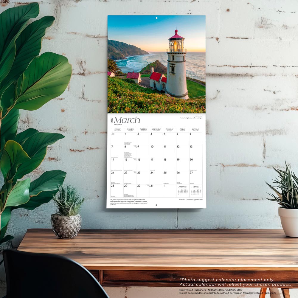 World's Greatest Lighthouses | 2027 12 x 24 Inch (Hanging) Monthly Square Wall Calendar | Foil Stamped Cover