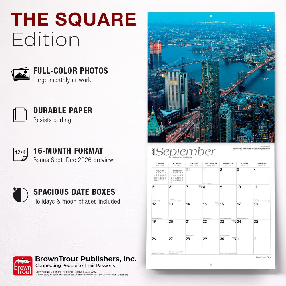 New York City | 2027 12 x 24 Inch (Hanging) Monthly Square Wall Calendar | Foil Stamped Cover