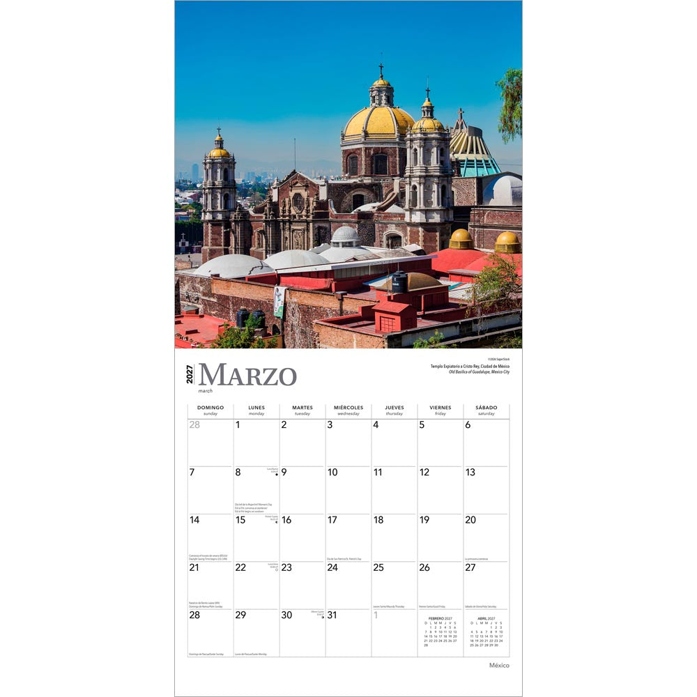 Mexico | 2027 12 x 24 Inch (Hanging) Monthly Square Wall Calendar | English/Spanish Bilingual