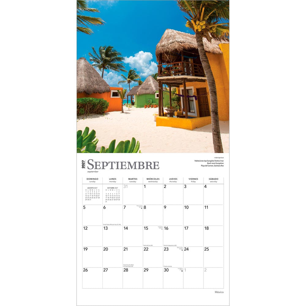 Mexico | 2027 12 x 24 Inch (Hanging) Monthly Square Wall Calendar | English/Spanish Bilingual