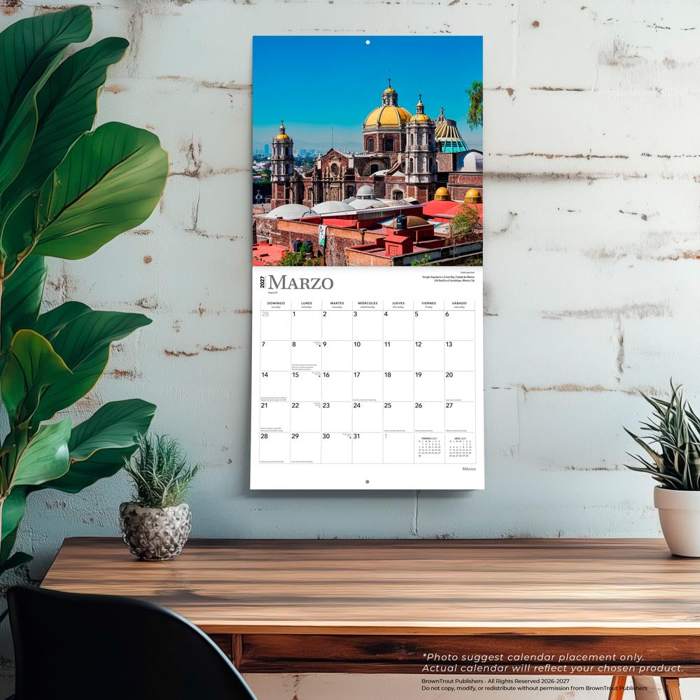 Mexico | 2027 12 x 24 Inch (Hanging) Monthly Square Wall Calendar | English/Spanish Bilingual