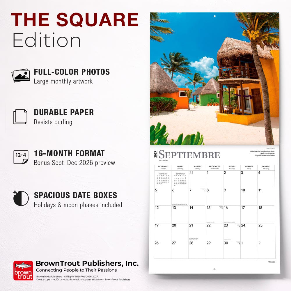 Mexico | 2027 12 x 24 Inch (Hanging) Monthly Square Wall Calendar | English/Spanish Bilingual