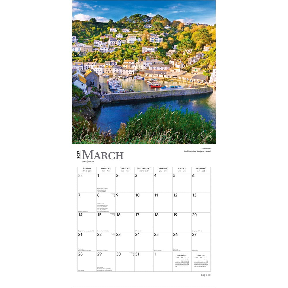 England | 2027 12 x 24 Inch (Hanging) Monthly Square Wall Calendar