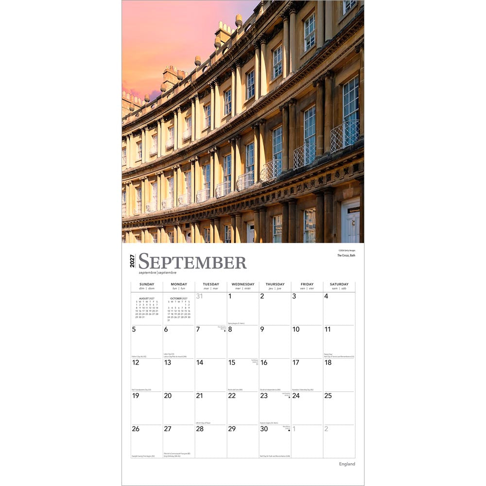 England | 2027 12 x 24 Inch (Hanging) Monthly Square Wall Calendar