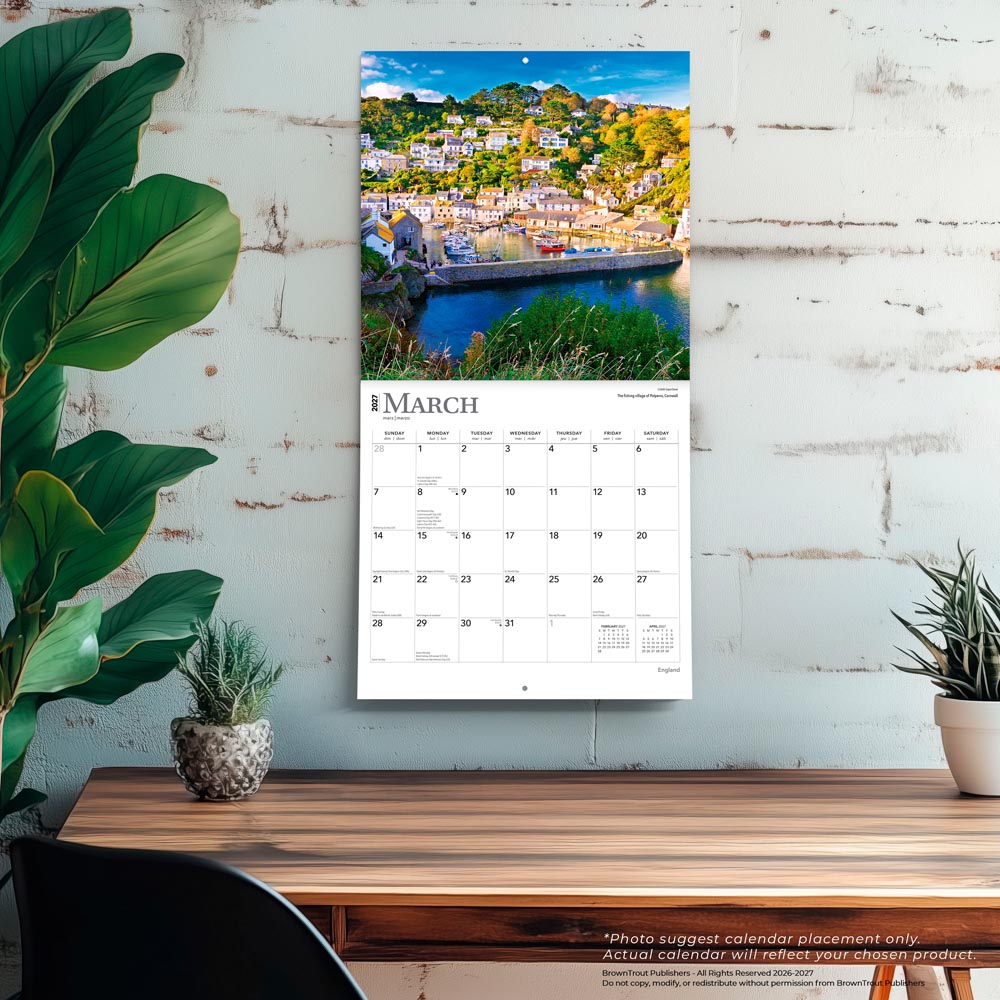 England | 2027 12 x 24 Inch (Hanging) Monthly Square Wall Calendar