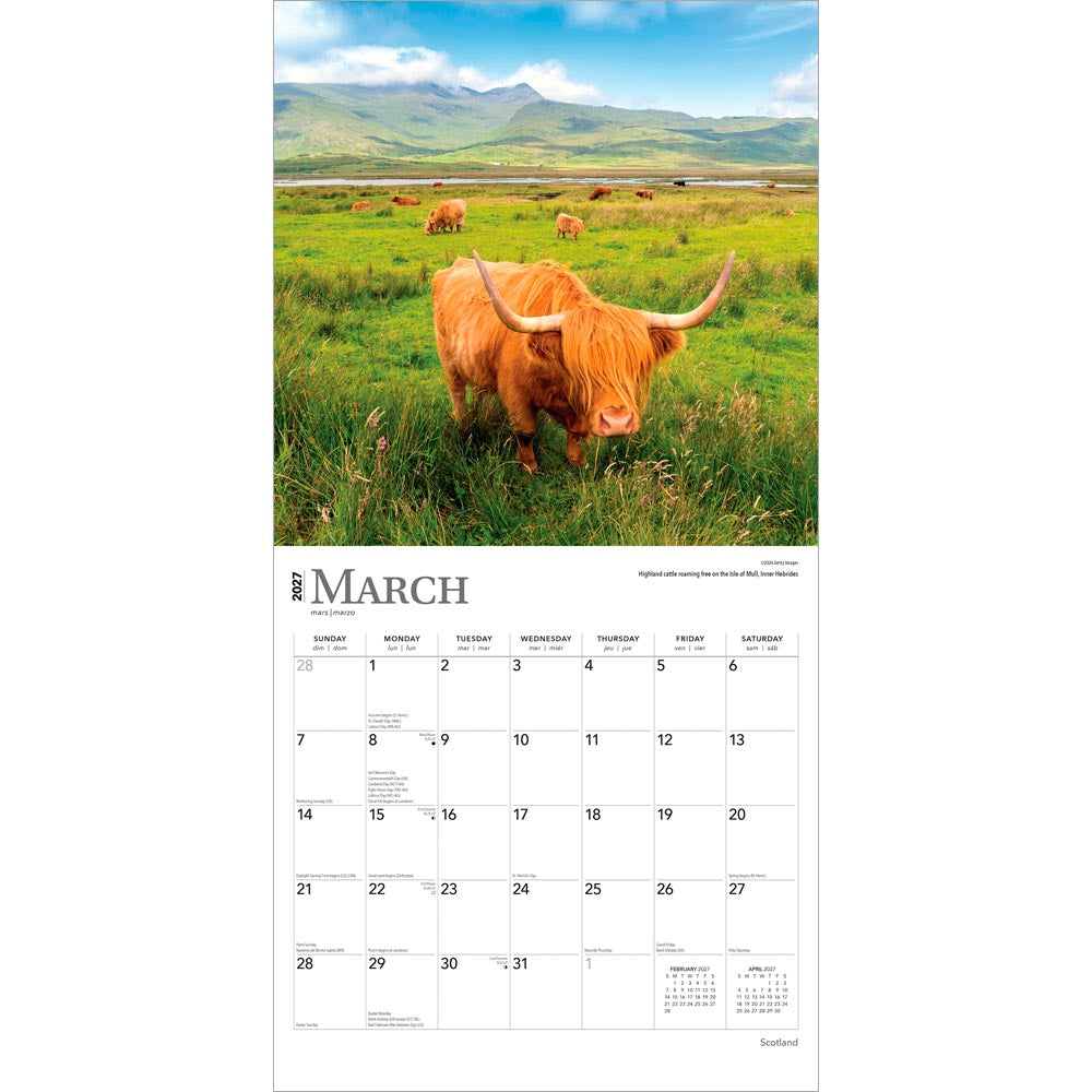 Scotland | 2027 12 x 24 Inch (Hanging) Monthly Square Wall Calendar