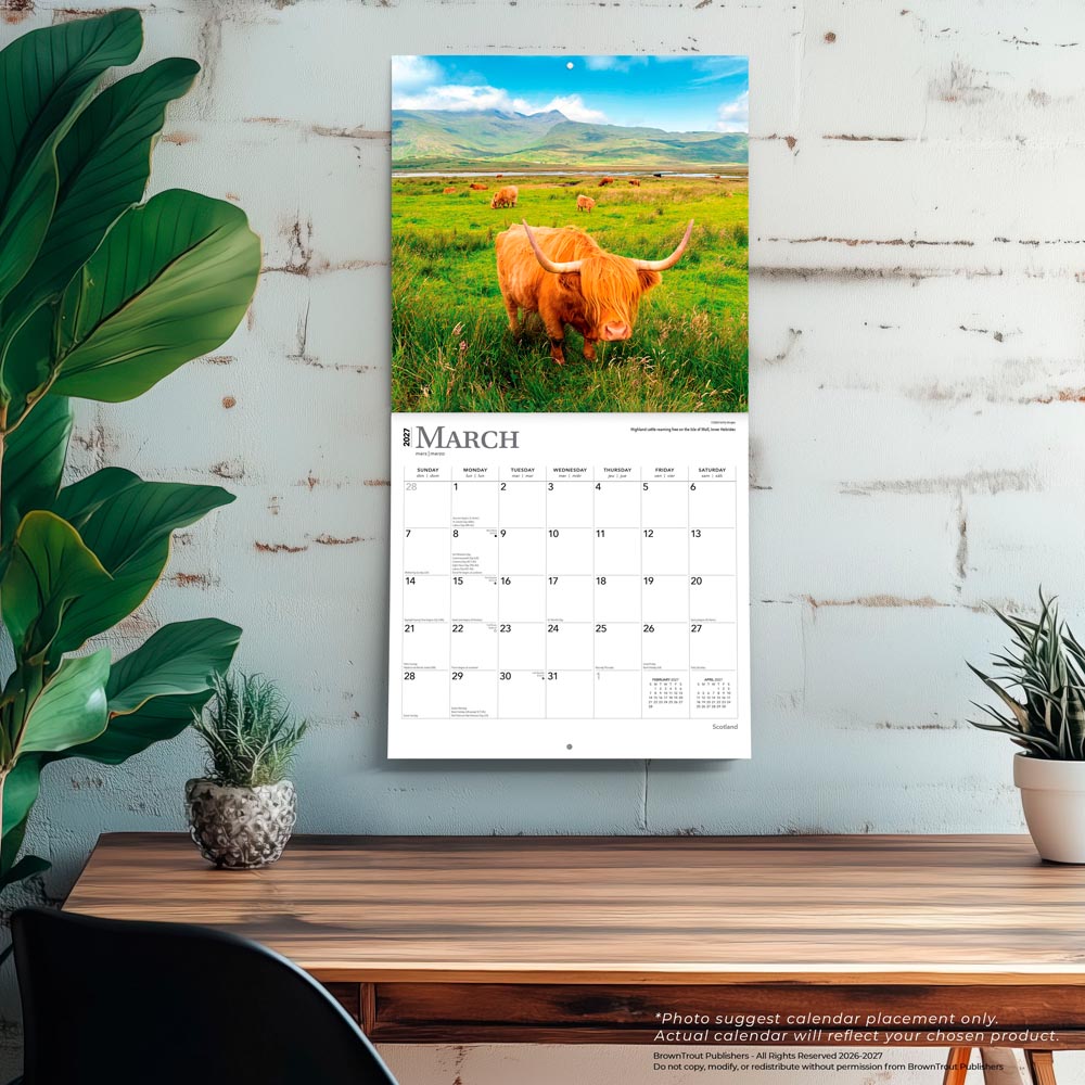 Scotland | 2027 12 x 24 Inch (Hanging) Monthly Square Wall Calendar