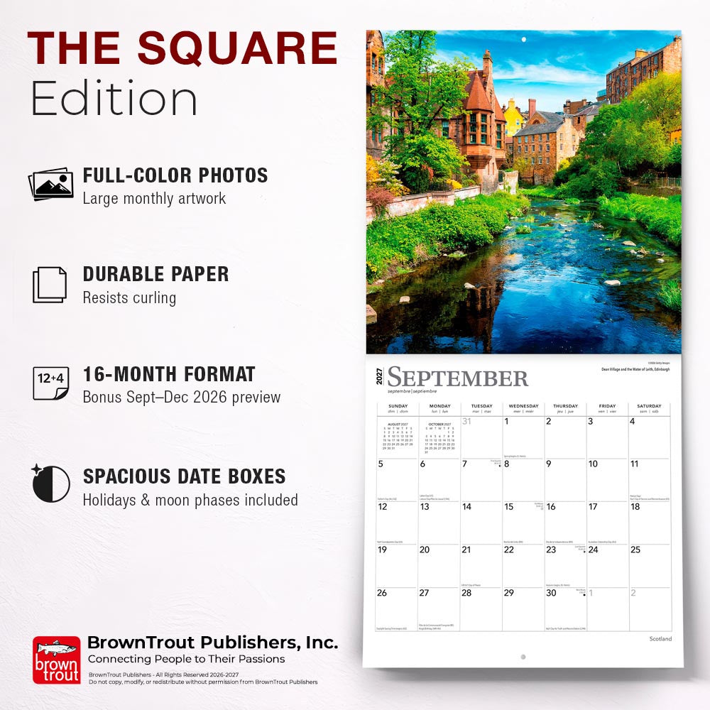 Scotland | 2027 12 x 24 Inch (Hanging) Monthly Square Wall Calendar