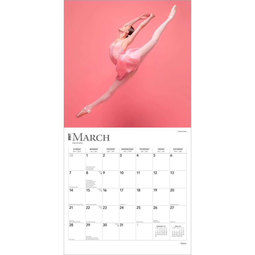 Ballet | 2027 12 x 24 Inch (Hanging) Monthly Square Wall Calendar | Foil Stamped Cover