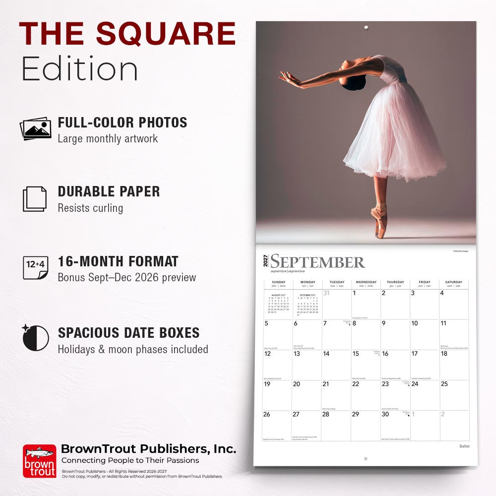 Ballet | 2027 12 x 24 Inch (Hanging) Monthly Square Wall Calendar | Foil Stamped Cover