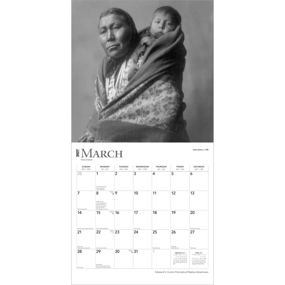 Edward S. Curtis Portraits of Native Americans | 2027 12 x 24 Inch (Hanging) Monthly Square Wall Calendar