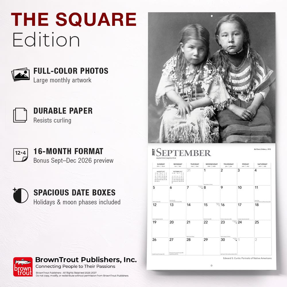 Edward S. Curtis Portraits of Native Americans | 2027 12 x 24 Inch (Hanging) Monthly Square Wall Calendar