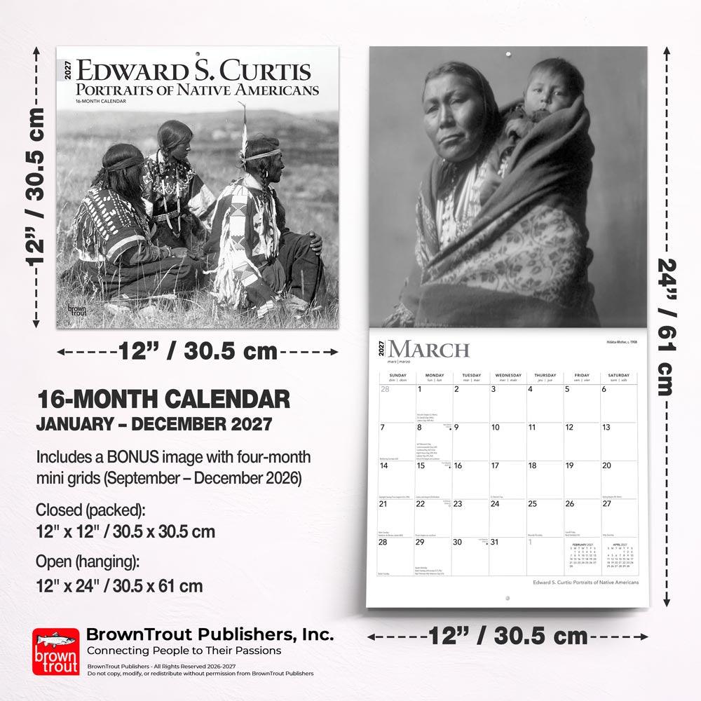 Edward S. Curtis Portraits of Native Americans | 2027 12 x 24 Inch (Hanging) Monthly Square Wall Calendar