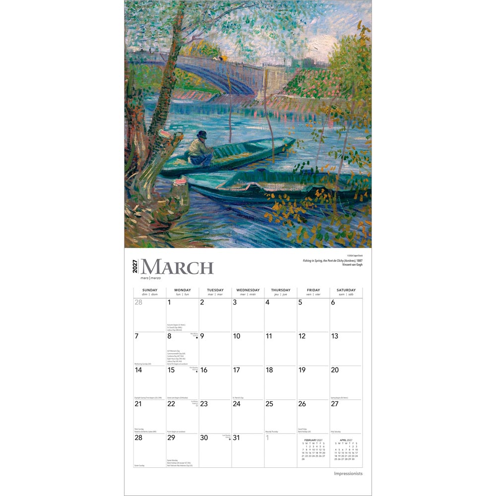 Impressionists | 2027 12 x 24 Inch (Hanging) Monthly Square Wall Calendar