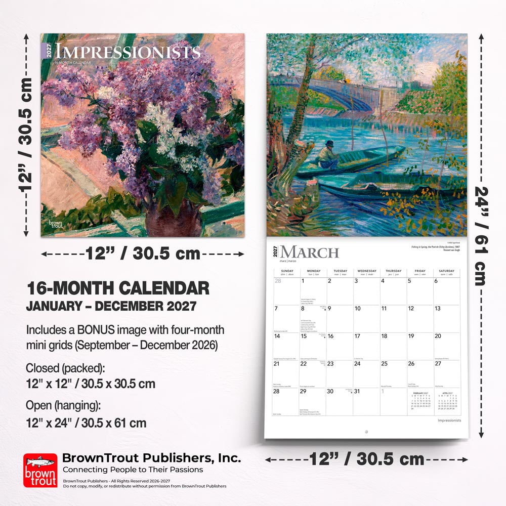Impressionists | 2027 12 x 24 Inch (Hanging) Monthly Square Wall Calendar