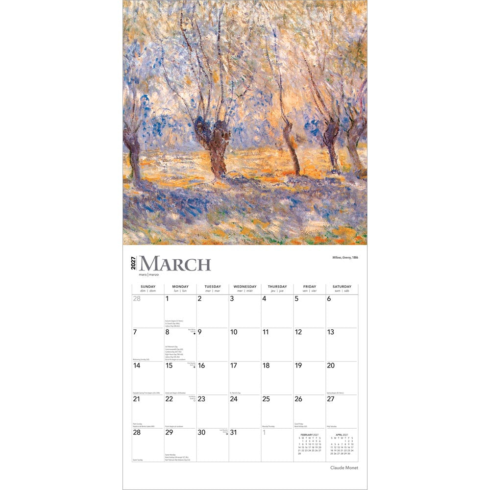 Claude Monet | 2027 12 x 24 Inch (Hanging) Monthly Square Wall Calendar | Foil Stamped Cover