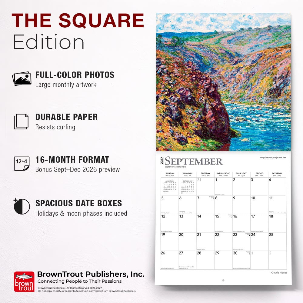 Claude Monet | 2027 12 x 24 Inch (Hanging) Monthly Square Wall Calendar | Foil Stamped Cover