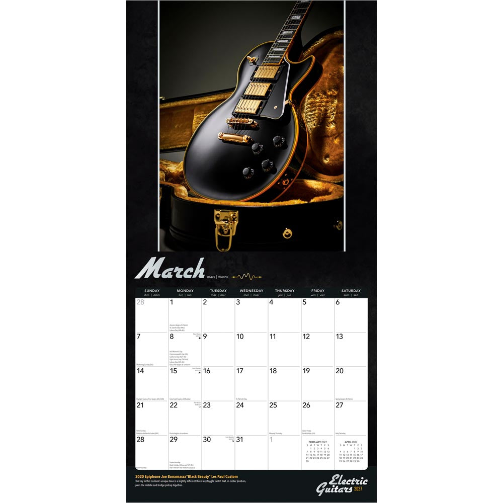 Electric Guitars | 2027 12 x 24 Inch (Hanging) Monthly Square Wall Calendar | Foil Stamped Cover
