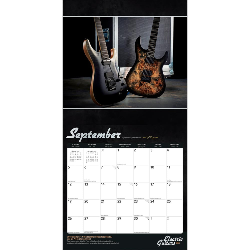 Electric Guitars | 2027 12 x 24 Inch (Hanging) Monthly Square Wall Calendar | Foil Stamped Cover