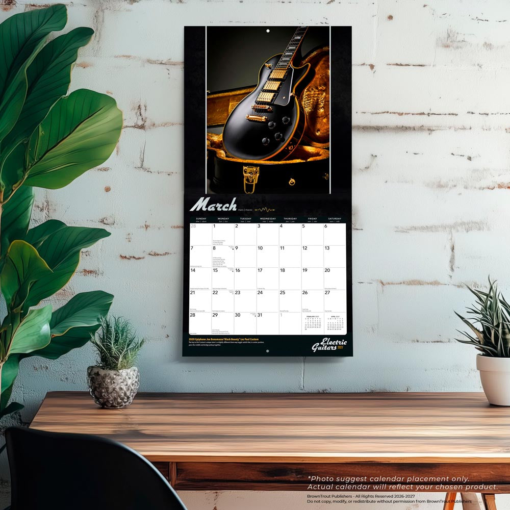 Electric Guitars | 2027 12 x 24 Inch (Hanging) Monthly Square Wall Calendar | Foil Stamped Cover