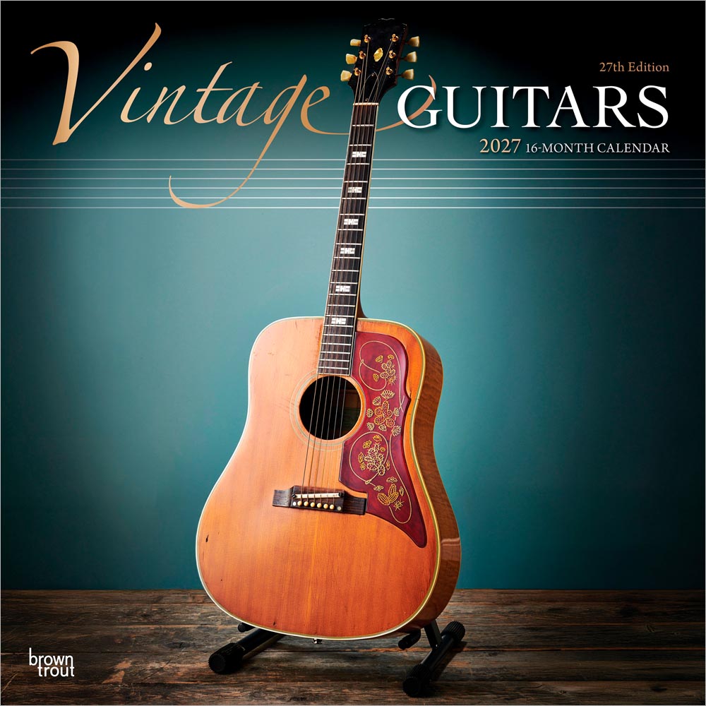 Vintage Guitars | 2027 12 x 24 Inch (Hanging) Monthly Square Wall Calendar | Foil Stamped Cover