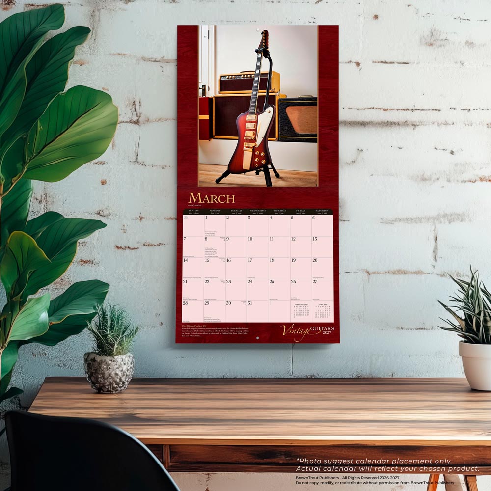 Vintage Guitars | 2027 12 x 24 Inch (Hanging) Monthly Square Wall Calendar | Foil Stamped Cover