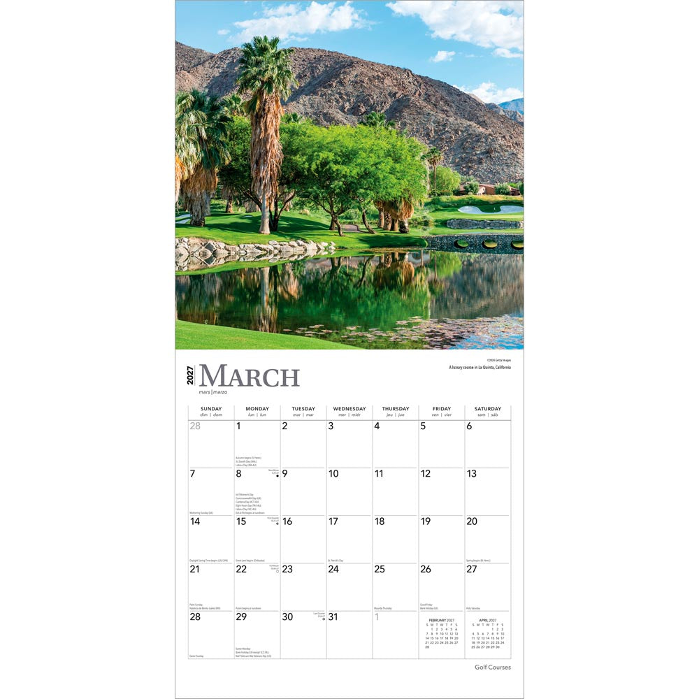 Golf Courses | 2027 12 x 24 Inch (Hanging) Monthly Square Wall Calendar