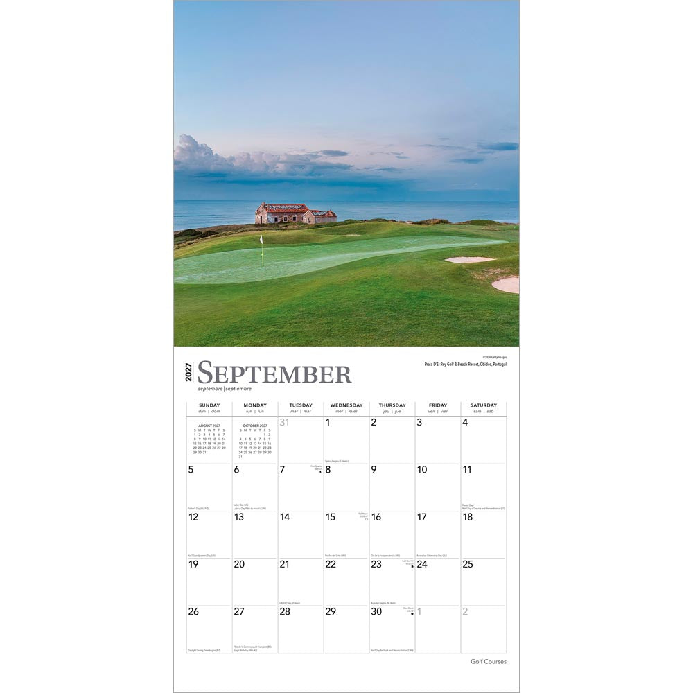 Golf Courses | 2027 12 x 24 Inch (Hanging) Monthly Square Wall Calendar