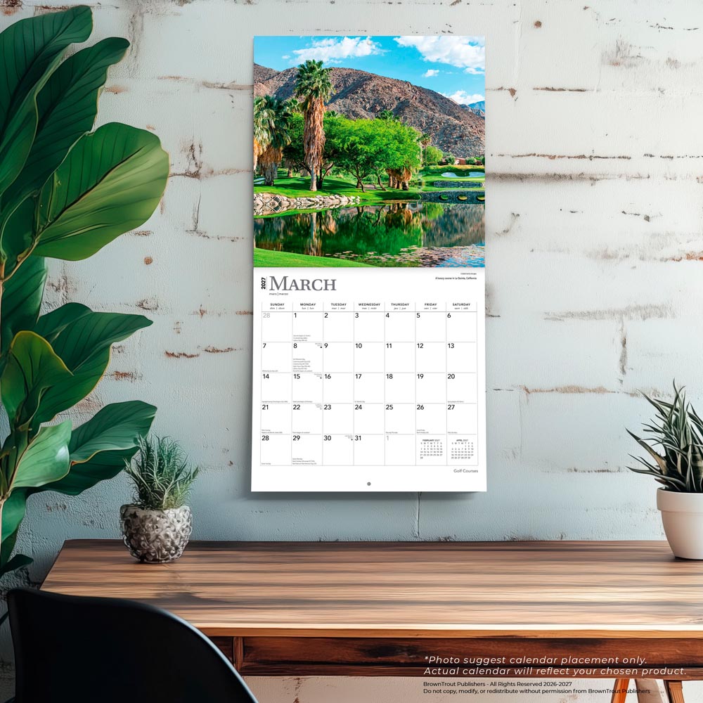 Golf Courses | 2027 12 x 24 Inch (Hanging) Monthly Square Wall Calendar