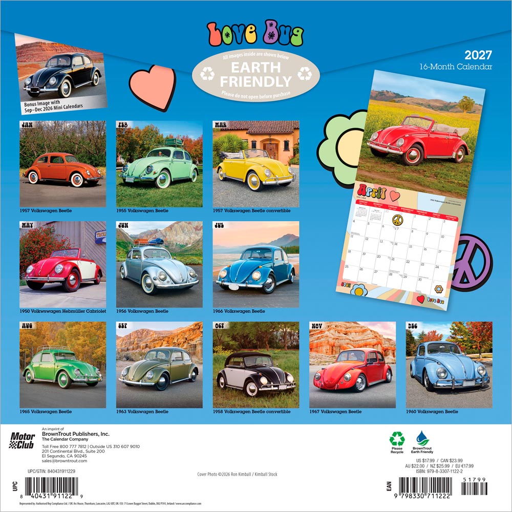 Love Bug | 2027 12 x 24 Inch (Hanging) Monthly Square Wall Calendar