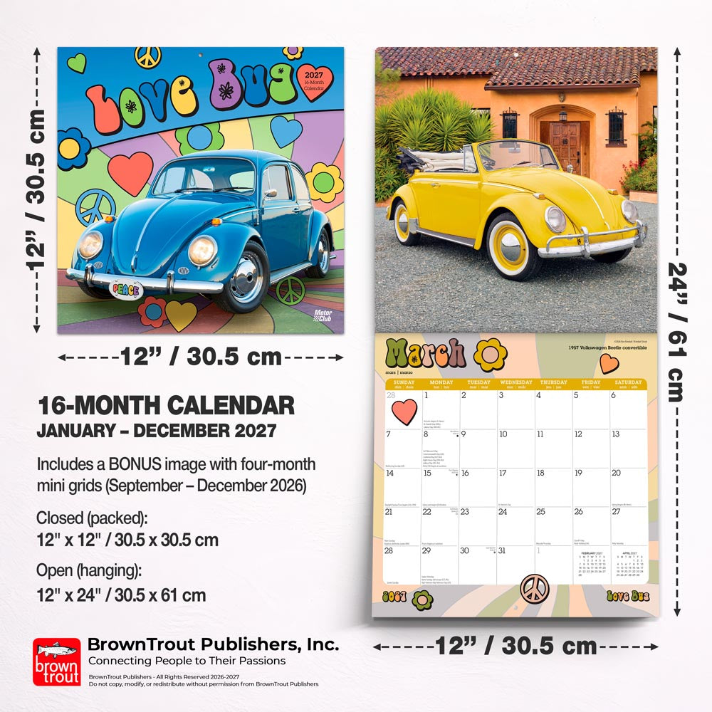 Love Bug | 2027 12 x 24 Inch (Hanging) Monthly Square Wall Calendar