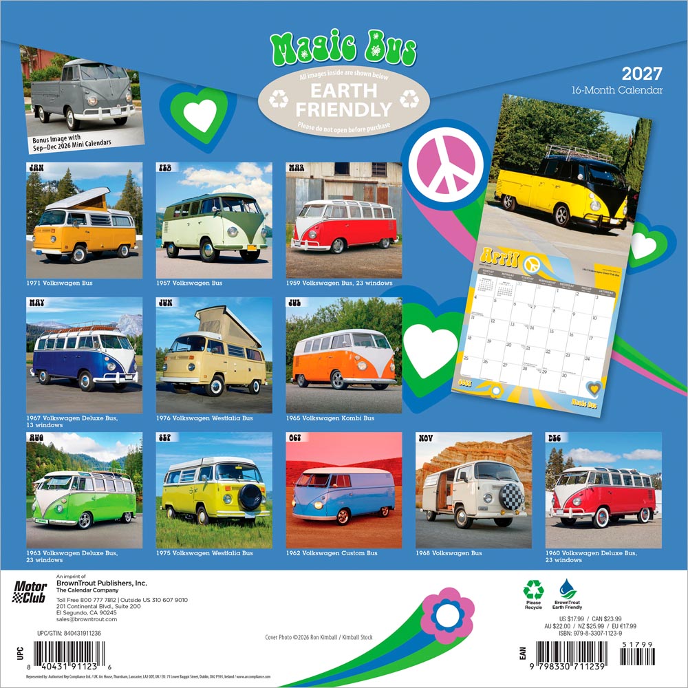 Magic Bus | 2027 12 x 24 Inch (Hanging) Monthly Square Wall Calendar