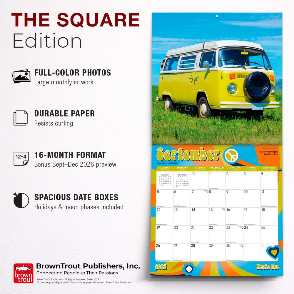 Magic Bus | 2027 12 x 24 Inch (Hanging) Monthly Square Wall Calendar