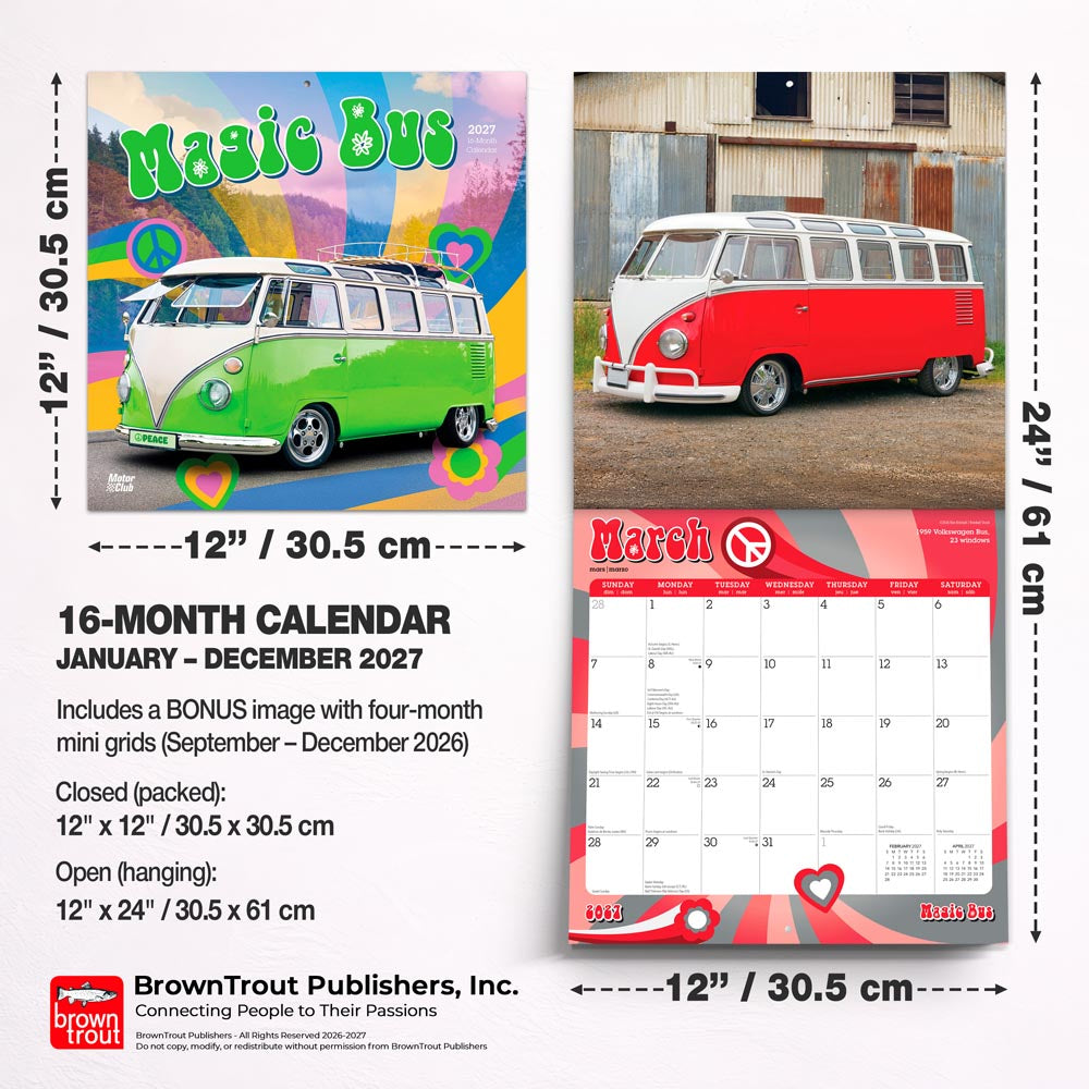 Magic Bus | 2027 12 x 24 Inch (Hanging) Monthly Square Wall Calendar