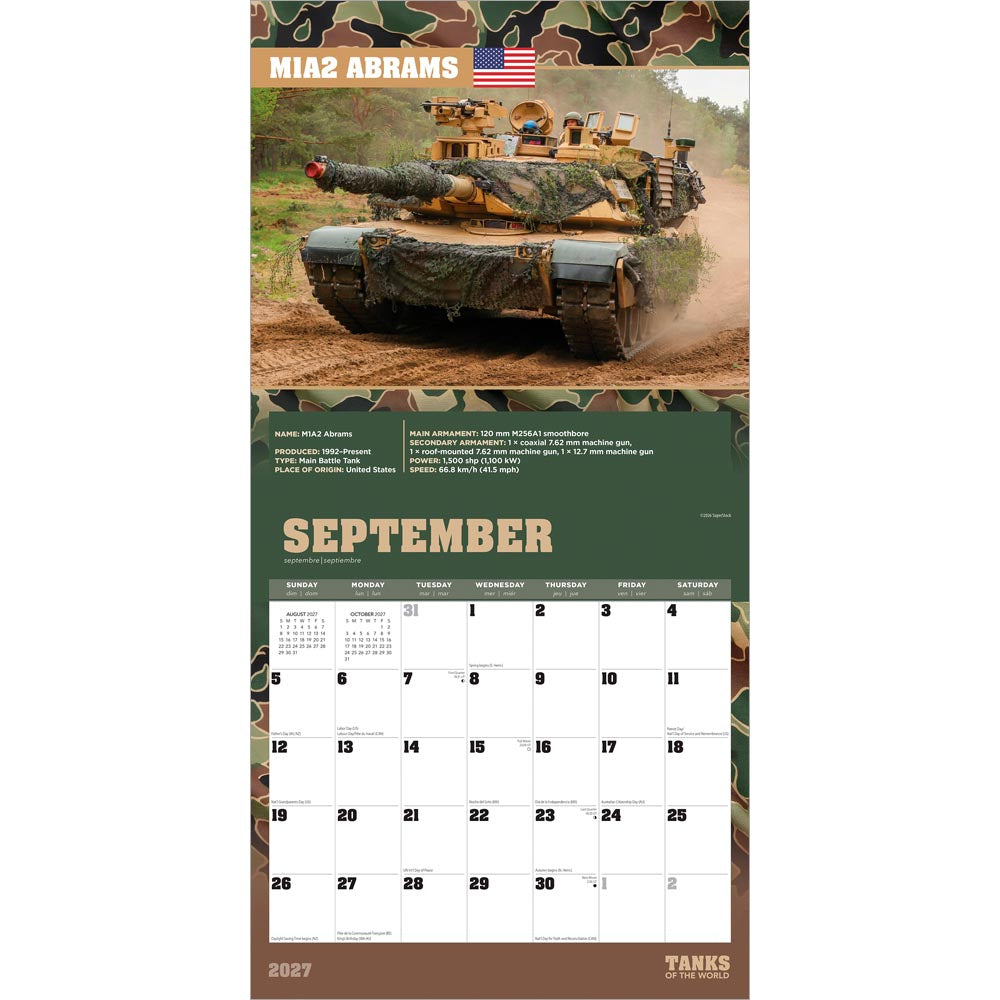 Tanks of the World | 2027 12 x 24 Inch (Hanging) Monthly Square Wall Calendar