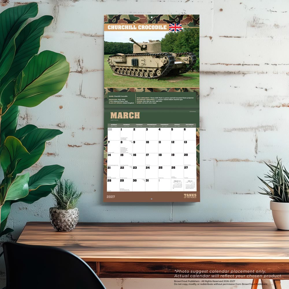 Tanks of the World | 2027 12 x 24 Inch (Hanging) Monthly Square Wall Calendar