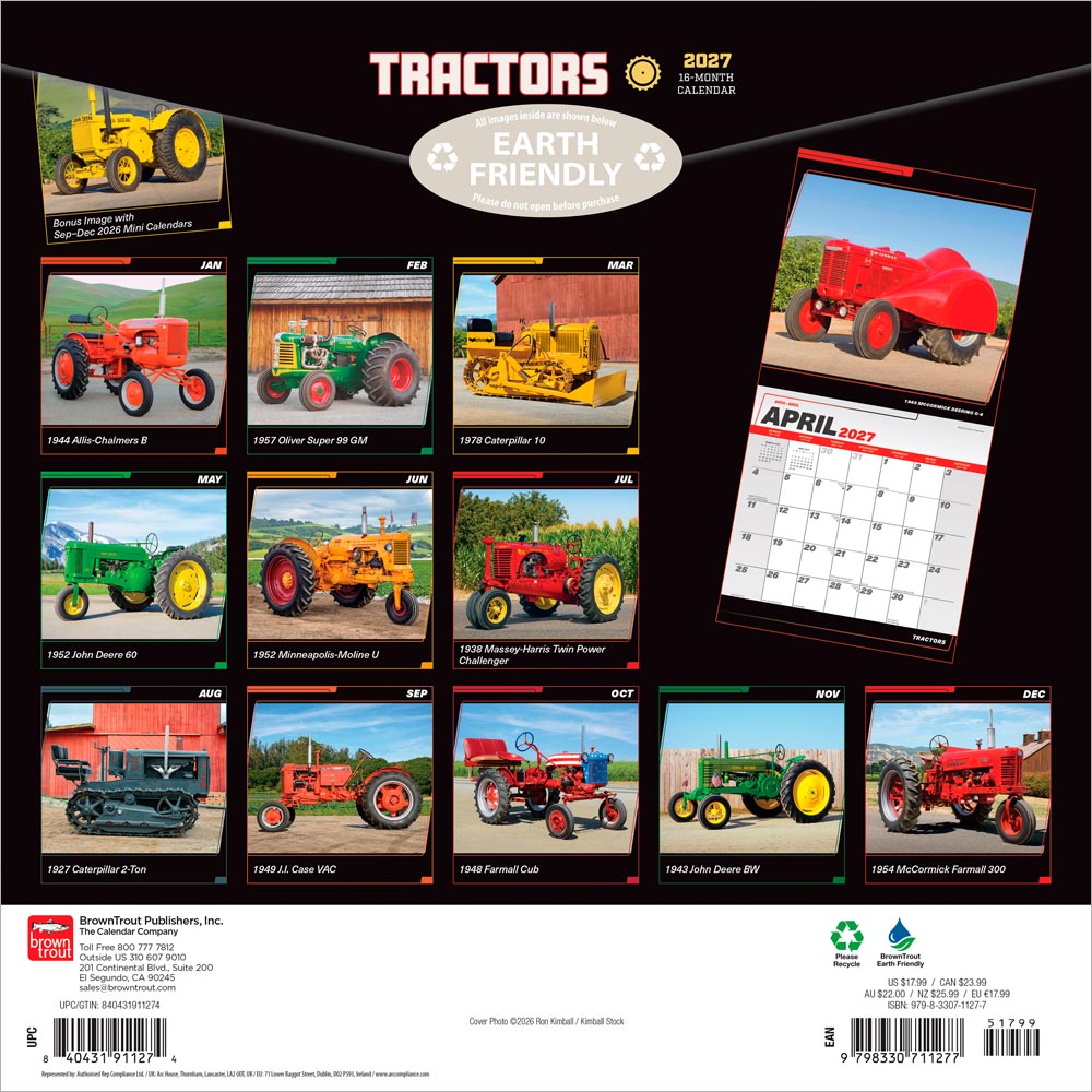 Tractors | 2027 12 x 24 Inch (Hanging) Monthly Square Wall Calendar