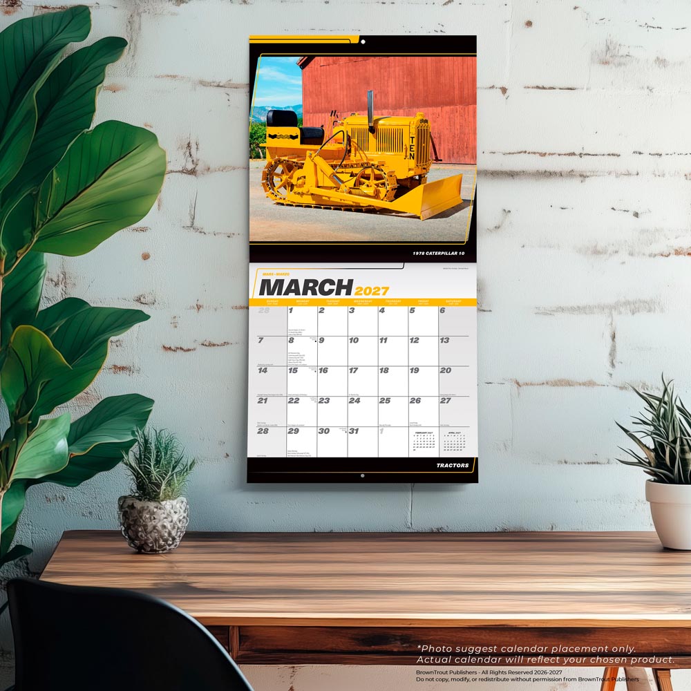 Tractors | 2027 12 x 24 Inch (Hanging) Monthly Square Wall Calendar