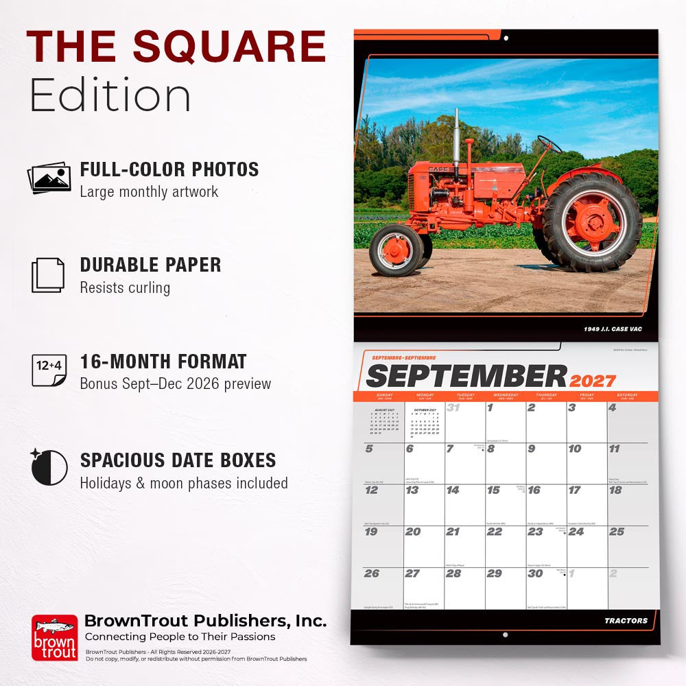 Tractors | 2027 12 x 24 Inch (Hanging) Monthly Square Wall Calendar