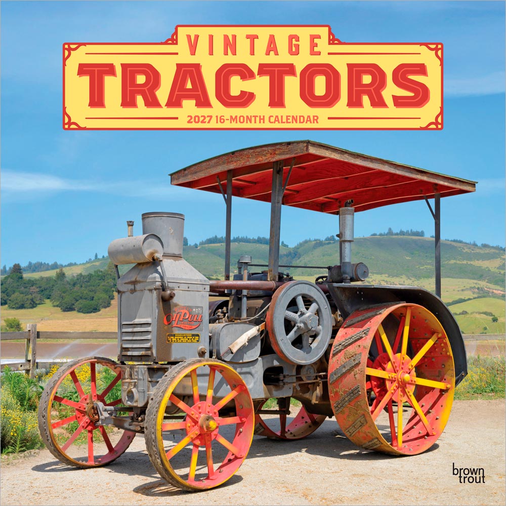 Vintage Tractors | 2027 12 x 24 Inch (Hanging) Monthly Square Wall Calendar