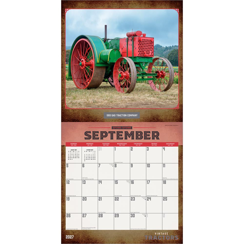 Vintage Tractors | 2027 12 x 24 Inch (Hanging) Monthly Square Wall Calendar
