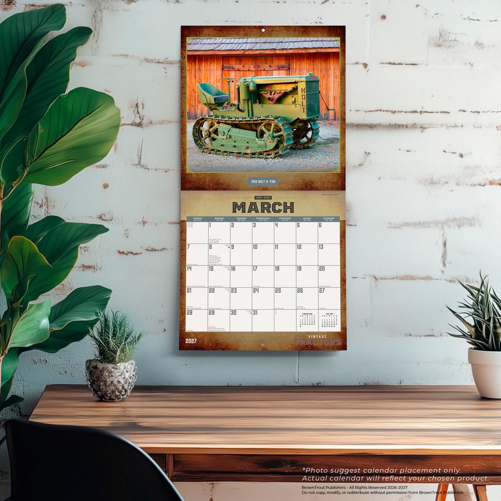 Vintage Tractors | 2027 12 x 24 Inch (Hanging) Monthly Square Wall Calendar