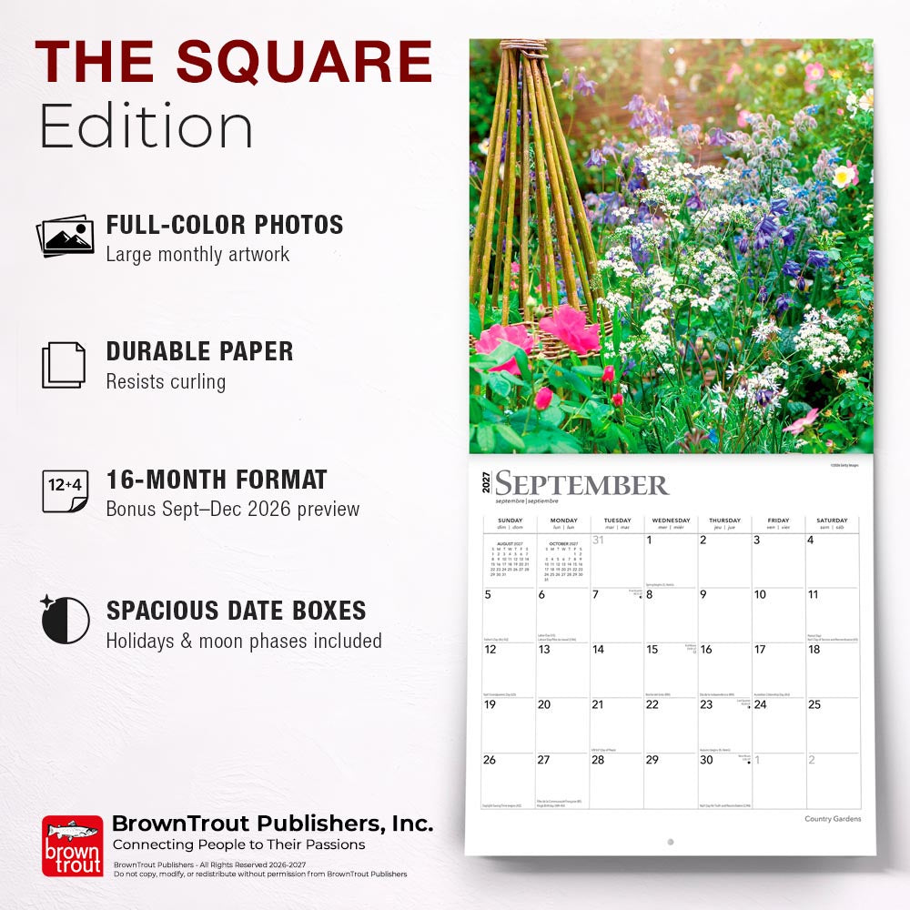 Country Gardens | 2027 12 x 24 Inch (Hanging) Monthly Square Wall Calendar