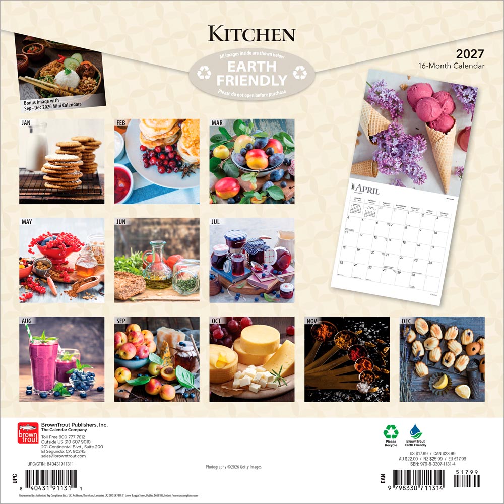 Kitchen | 2027 12 x 24 Inch (Hanging) Monthly Square Wall Calendar